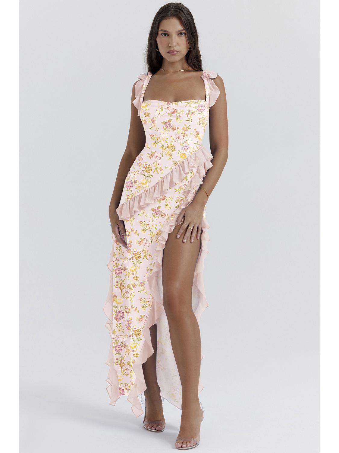 

2024 French Ruffle Slit Summer Dress for Women Small