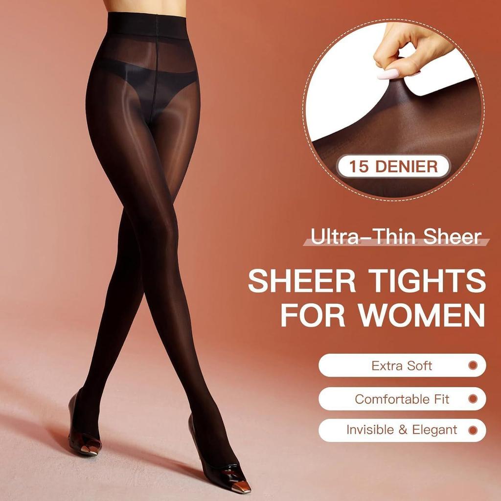 Women's Shiny High-Waisted Silk Tights - Transparent, Skinny Horse Oil Stockings