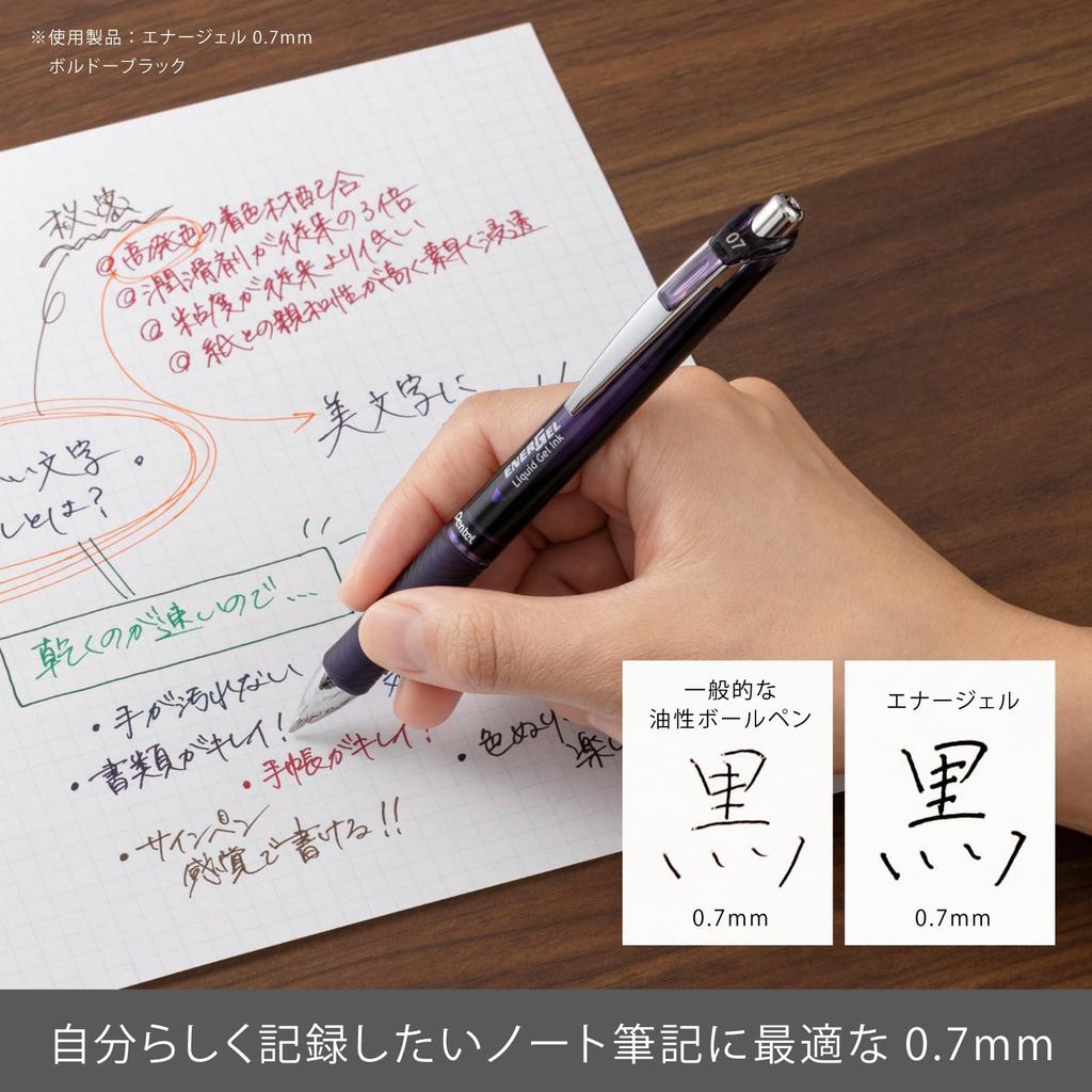 Pentel Energel Gel Ink Ballpoint Knock 12 Colors Pen, Type, 0.7mm, BL77-12AMZ,