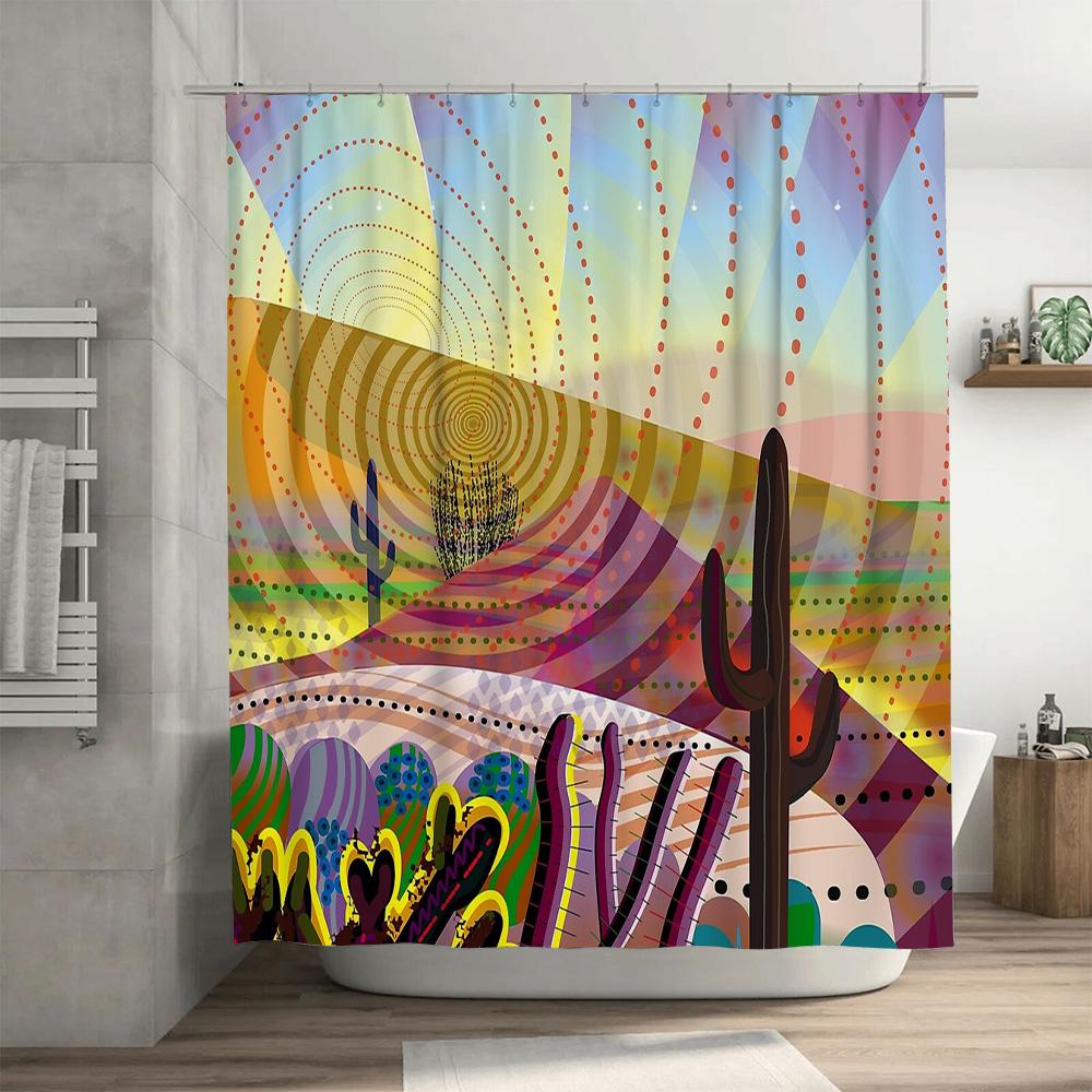 Desert Cactus Shower Curtain Southwestern Boho Nature Scenic Backdrop Bathroom Decor Farmhouse Western Rustic Wall Art Home Deco