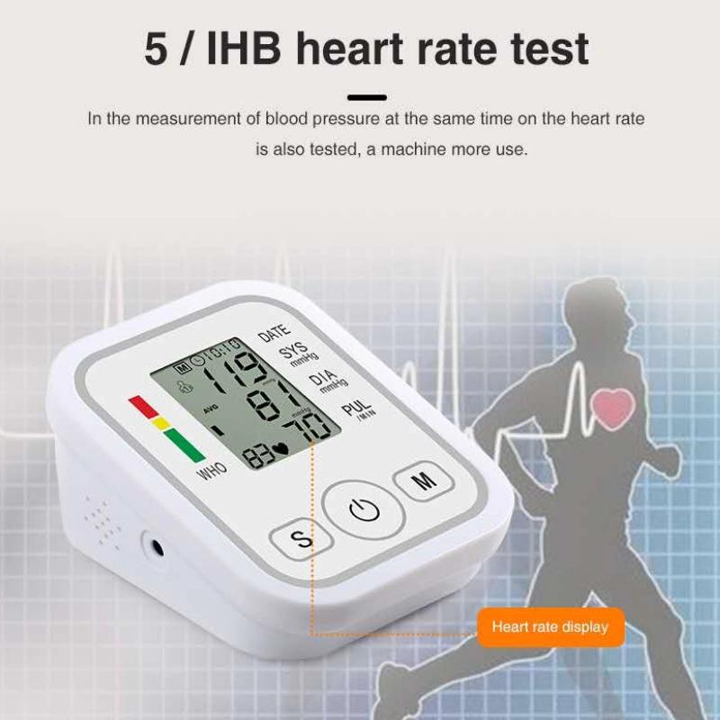 Oberarm-Blutdruckmessgerät, Herzschlagerkennung mit Sprachübertragung, LCD-Anzeige, vollautomatisches Tonometer, Blutdruckmessgerät, verstellbare Handgelenkmanschette