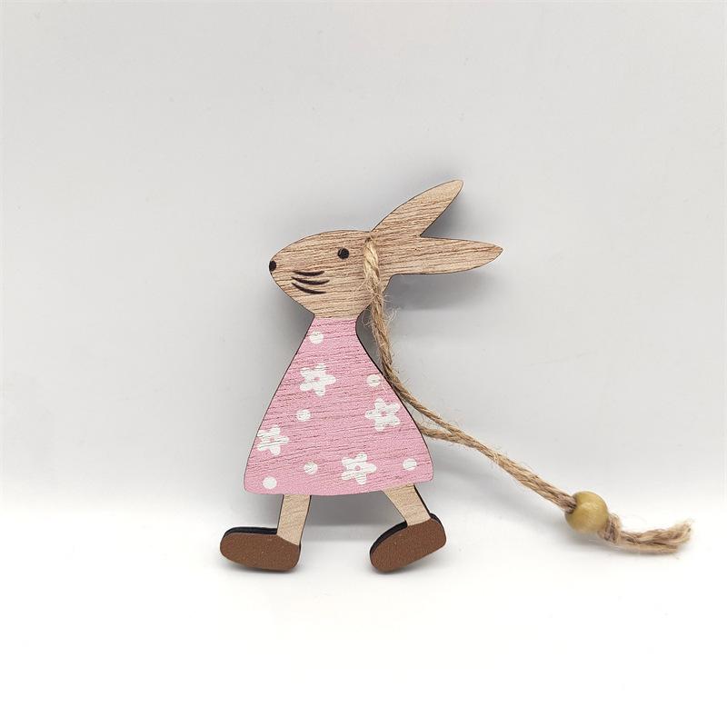 10pcs Wooden Easter Bunny Pendant Creative Home Holiday Desktop Decoration Wooden Crafts Hanging Decoration