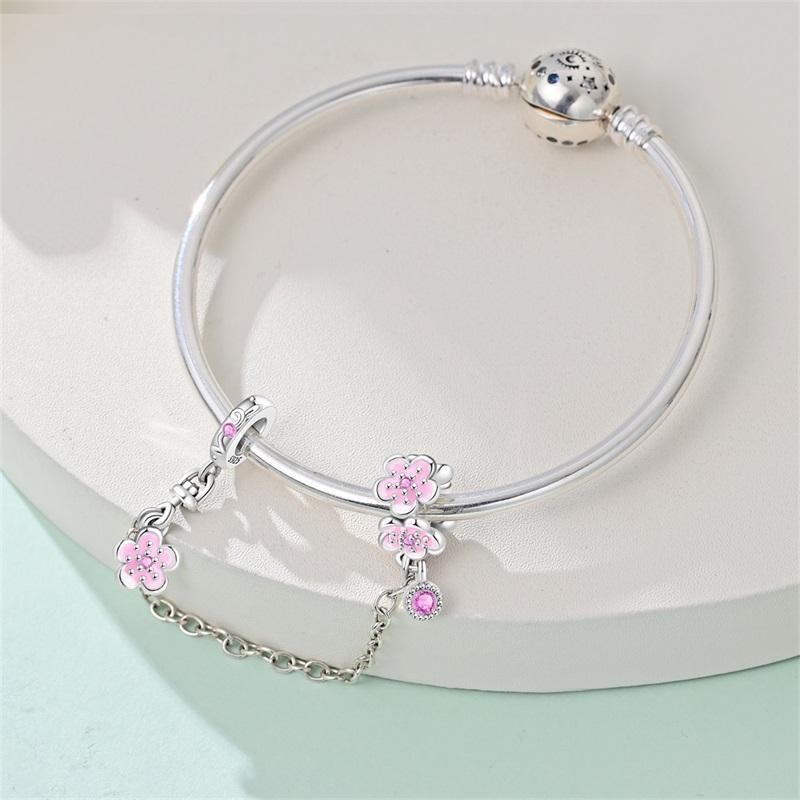 100%Stering Copper Blossoming Safety Chains Clasp Clip Charms Bead Fit Original Bracelet Diy For Women Jewelry
