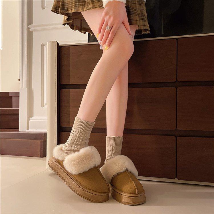 Cotton slippers women's shoes wear autumn and winter 2025 new sub-zero cold-resistant snow boots thick-soled bag head hair half slippers