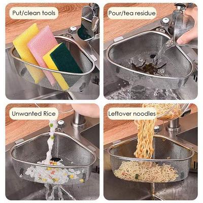 Stainless Steel Sink Drain Basket Multi-functional Household Kitchen Garbage Filter Screen Large Capacity Non-slip