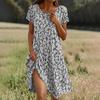 Boho šaty s krátkým rukávem pro ženy Ležérní volný střih letní letní šaty s květinovým potiskem šaty s kapsami