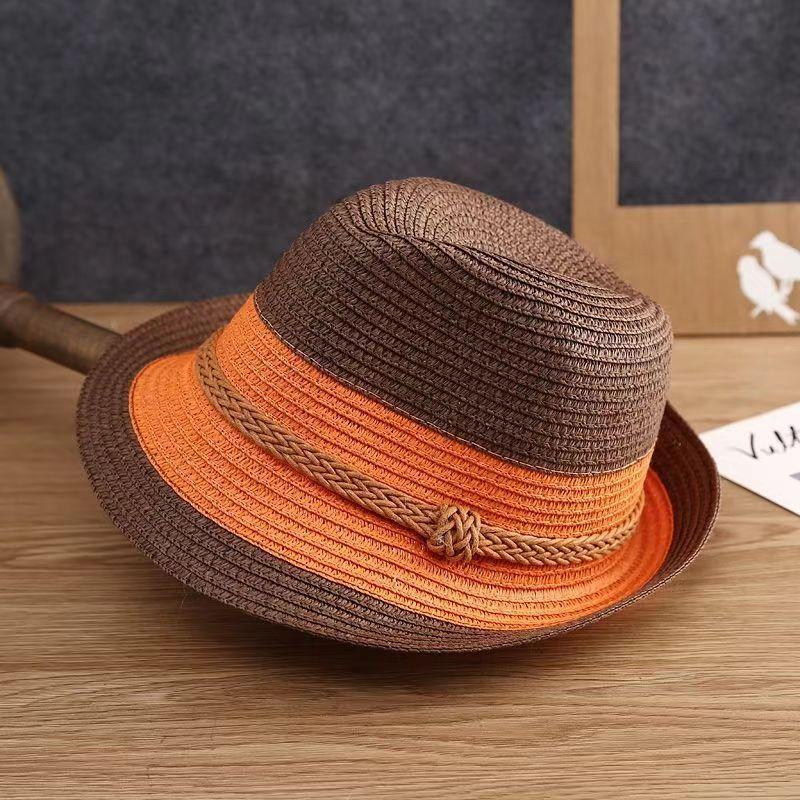 

Korean Version Parent-child Grass Hat, Summer Beach Hat, Men s and Women s Travel Jazz Hat, Top Hat, Sun Shading Cool Hat children 52-54cm коричневий