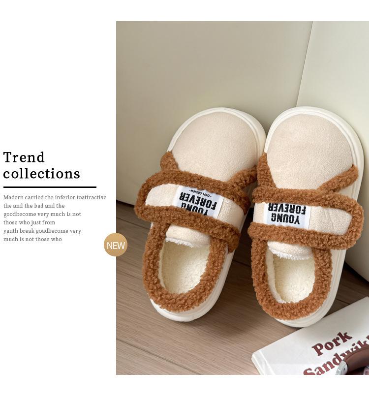 Women's Winter Cotton Velcro Slippers: 2025 New Style, Thick Sole, Velvet-Lined, Heel-Covered