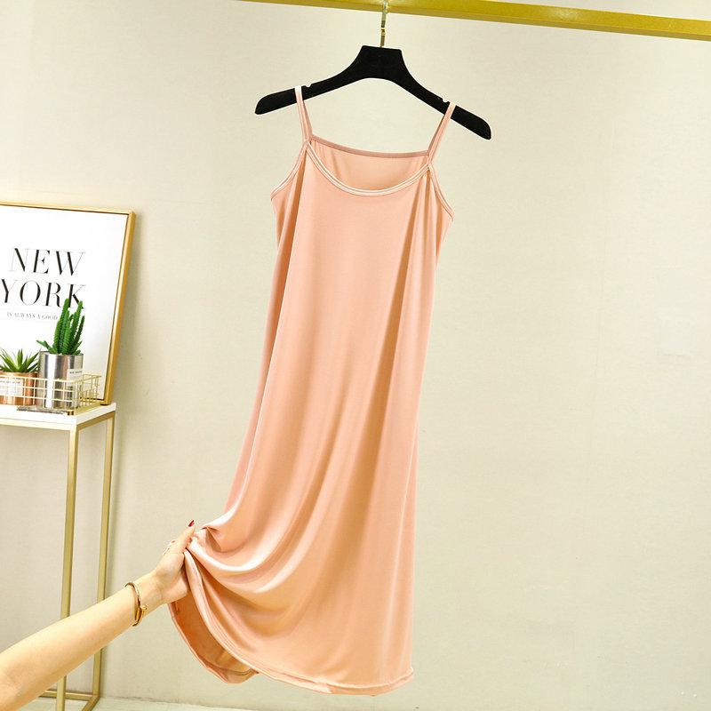 Women's summer simulated silk thin large size solid color nightdress thin sleeveless pregnant women's belly cover dress can be worn outside