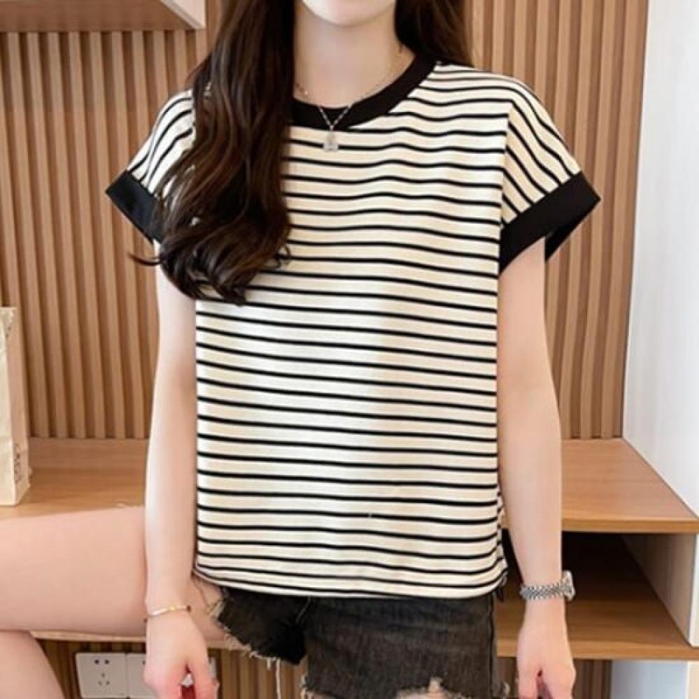 Navava Casual Hem STring STriped Cap Sleeve T shirT nT2544