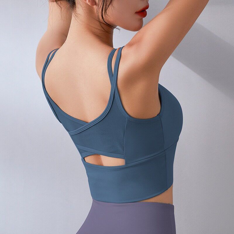 

Fashion Sports Intimates Beauty Back Cross Bra Shockproof Push-up Shape Fixing Sports Yoga Fitness Thin Shoulder Bra Training Scented Whale Blue S