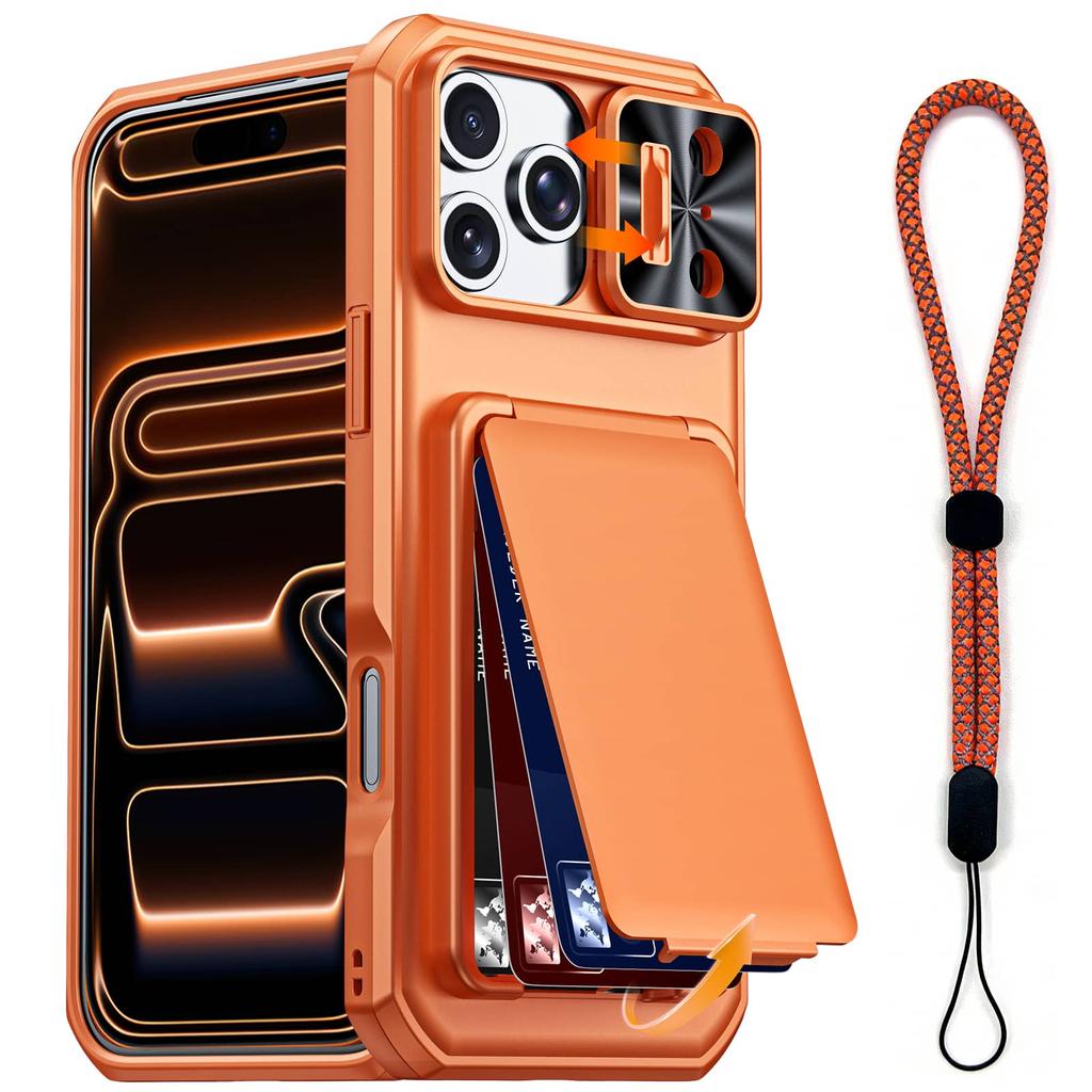 WEFOR Case for iPhone 17 16 15 Pro Max Wallet Card Holder 3-4 Cards Kickstand Slide Camera Cover Wrist Strap Rugged Shockproof