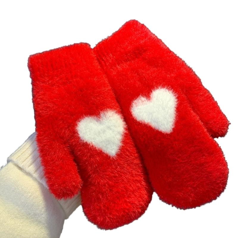 

Warm Thermal Gloves Thick Stylish Mitten Gloves Full Finger Lovely Handwear Stylish Red Heart for Girl Women червоний