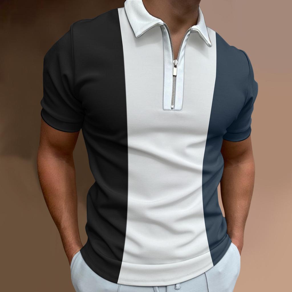Lapel Polo Shirt Men's Short-sleeved Men's Casual Gradient Colour Blocking Men's T-shirt Tops