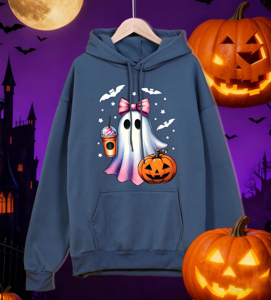 Ghosts Who Enjoy Drinking Beverages Print Men Hoody Autumn Fleece Hoodies Hip Hop Loose Streetwear All-Match Comfortable Clothes
