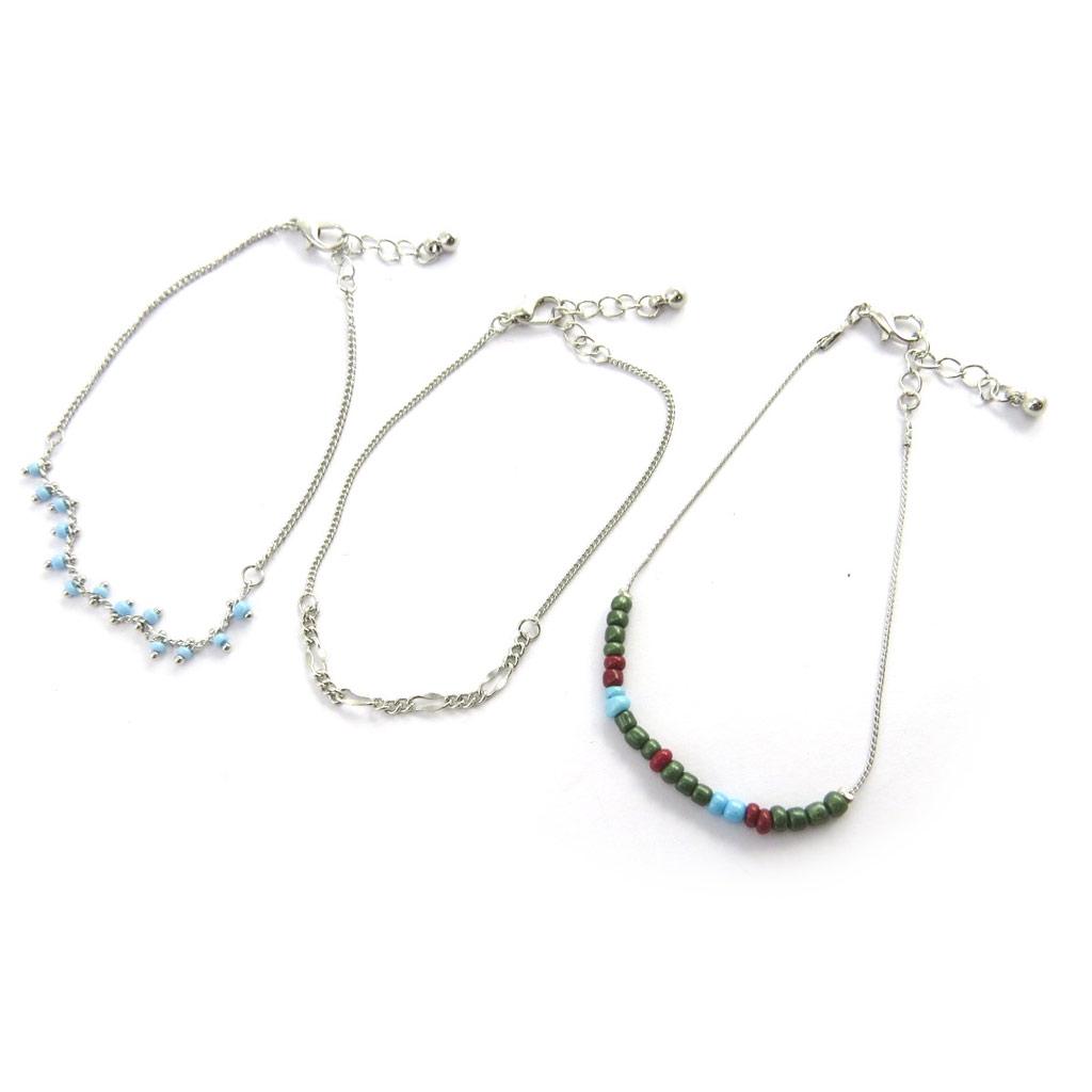 Les Trésors De Lily [M9319] - Blue Green 'Kilimanjaro' Ankle Chain (3 Rows)