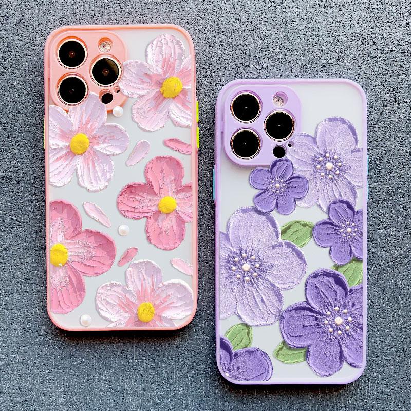 Stylish Phone Case For iPhone 14 15 16 Plus Pro Max 17 11 12 13 Mini Pro Max Oil Painting Flower Cute Floral Exquisite Covers