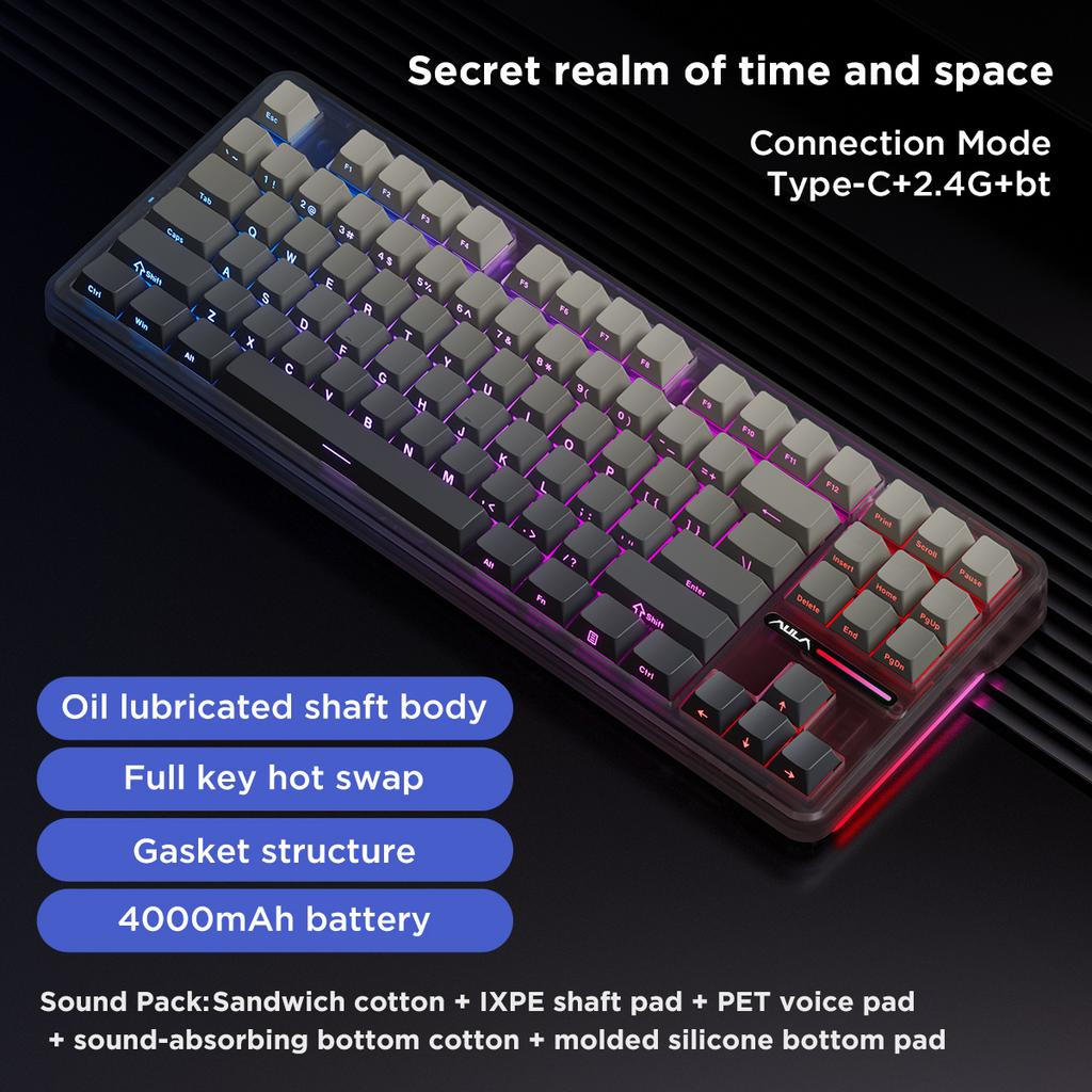 AULA F87 Mechanische Tastatur Kabellos Gasket-Struktur Tastatur mit Drei-Modus-Konnektivität 87 Tasten Geringe Latenz Gaming