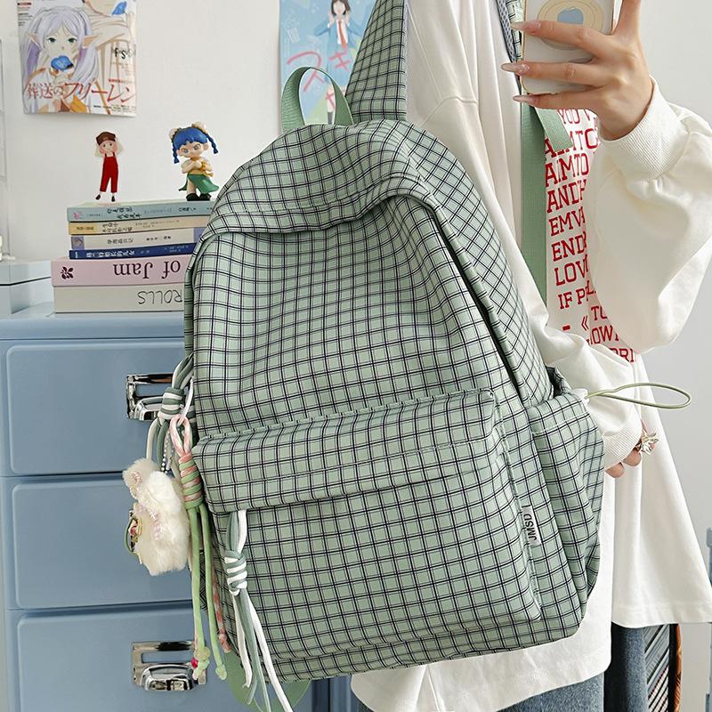 High Looks Forest Style Small Fresh Grid Girl Heart Travel Backpack Korean Version Instagram Style Student Party Class Backpack