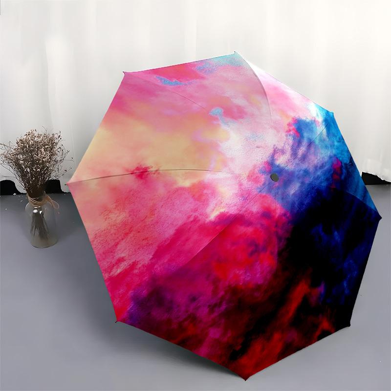 1pc Abstract Watercolor Automatic Folding Umbrella, Heavy Duty 8 Rib Iron Frame,  Suitable for Travel, Daily Use, Birthday, Decor Gift M0105108
