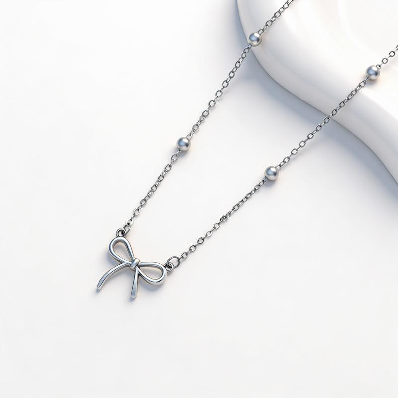 

Fresh and sweet bead chain bow pendant necklace daily shopping collarbone chain women