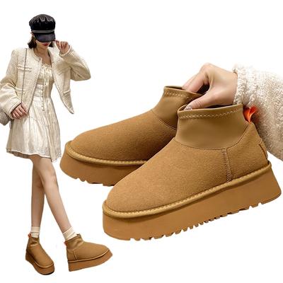 Neue Mode Damen Winter Dicke Sohle Schneestiefel Stil Warme Baumwollschuhe Kurze Elastische Schlanke Stiefeletten mit Fleece-Innenfutter 40