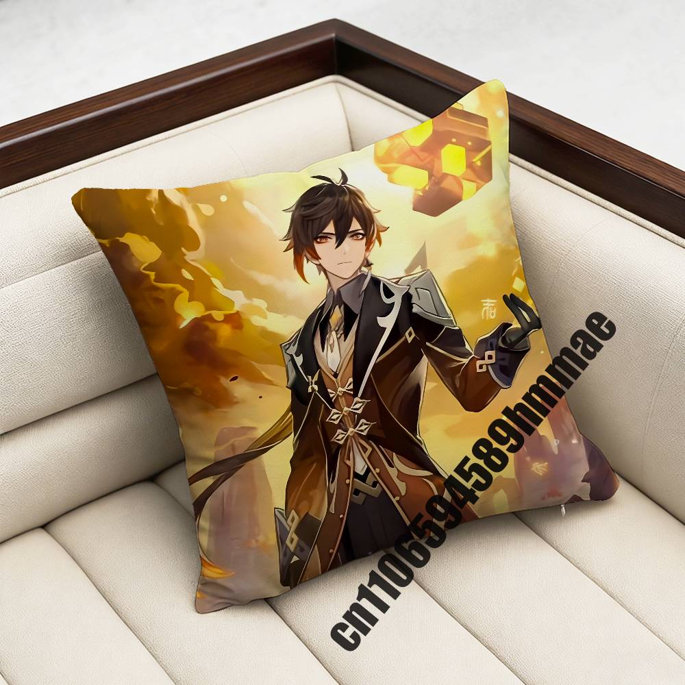 Genshin Impact Zhongli Throw Pillow Case Sham 45X45Cm 35X35Cm Square Bedroom Pillowcase Cushion Cover