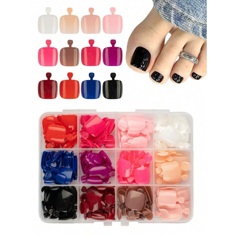 288 Stück Klebenägel für Zehennägel, kurz, quadratisch, falsche Zehennägel, Vollabdeckung, Acryl-Falschnägel für Füße, Falsche Zehennägel für Frauen, Dekor-Nagelzubehör