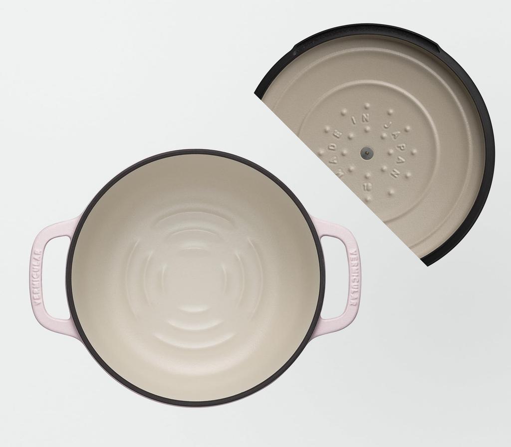 Vermicular 18cm Shallow Cast Iron Enamel Pot In Matte Cloud Waterless Cooking and Bake Includes Recipe Oven Pot Pink, Function, Booklet, 2,