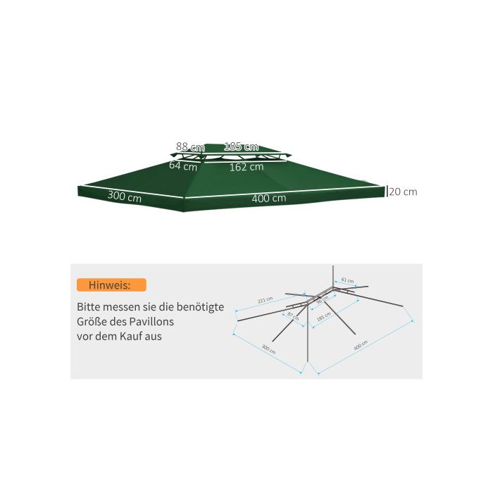 Toit de pavillon - MUVOE - 3x4m - Polyester - Vert - Aération optimale