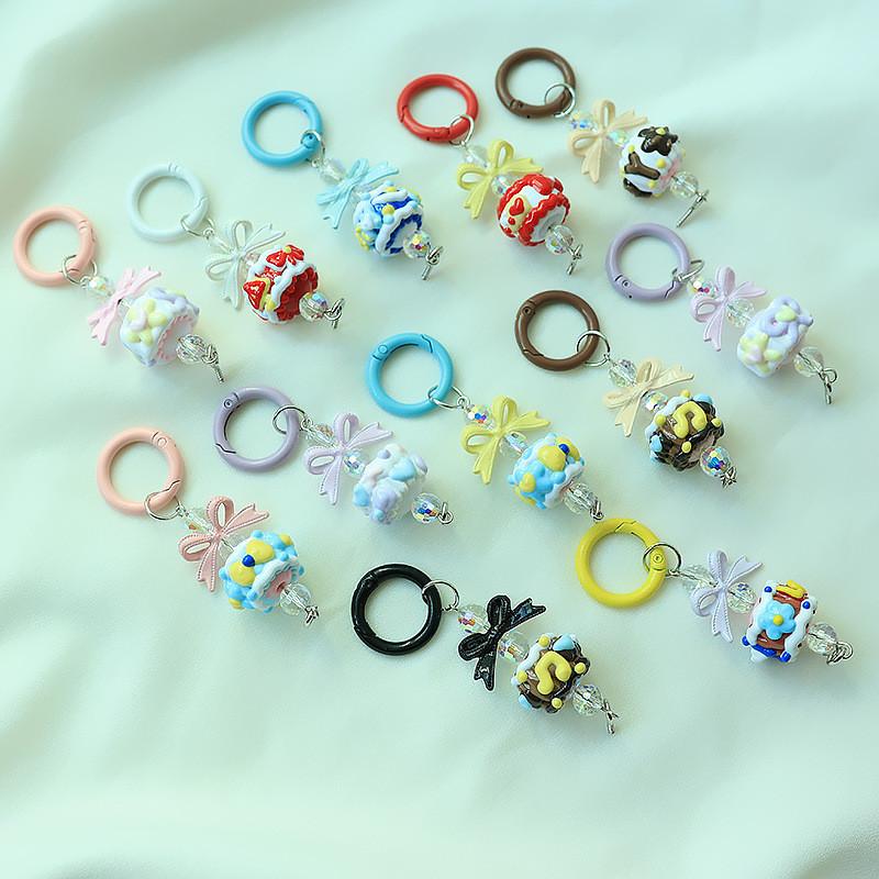 Cute Handdrawn Bead Keychain With Alloy Hook For Bags And Keys