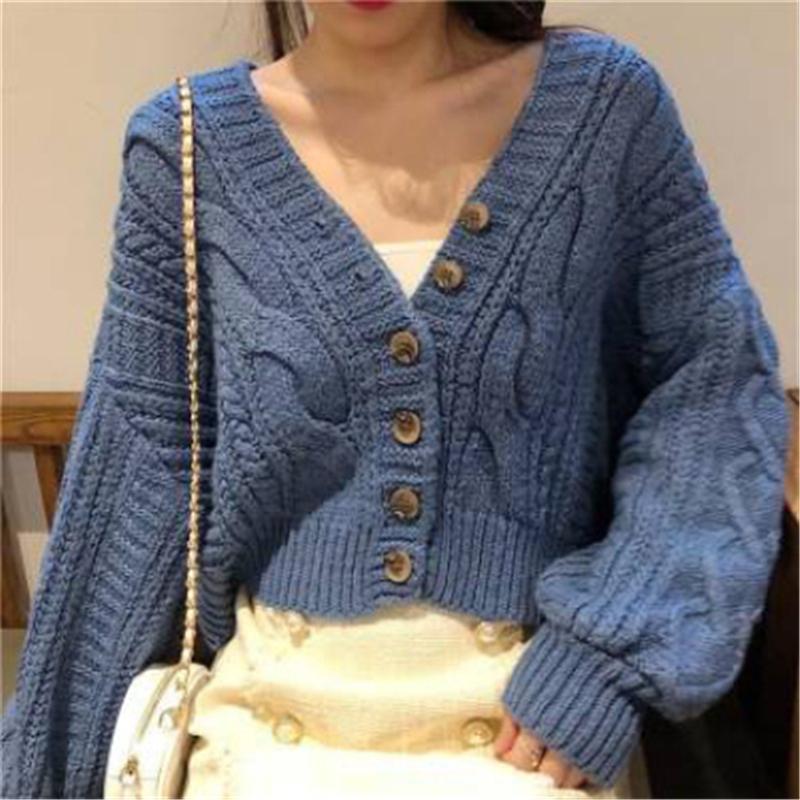 

New Autumn and Winter V-neck Long Sleeved Cardigan Casual Sweater Retro Women Coats Elegant Single-breasted Cropped Simple Knitwear Clothing one size
