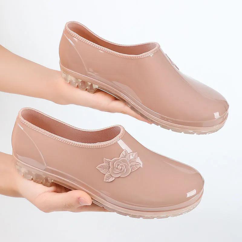 WTEMPO Nepromokavé protiskluzové měkké nízké tlusté podpatky pracovní boty dámské velké jednobarevné ležérní jednobarevné boty