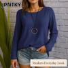 JPNTKY Women's Fashion Casual Solid Color Print Long Sleeve O-Neck Blouses & Shirts