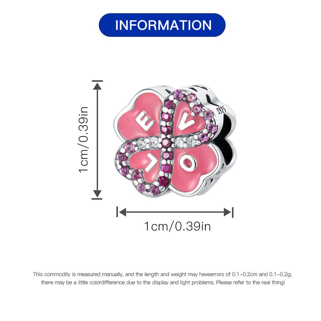Beads Copper Charms Original Pink Clover Lucky Beads Fit Bracelet Jewelry Diy Women Fine Gift Accessory