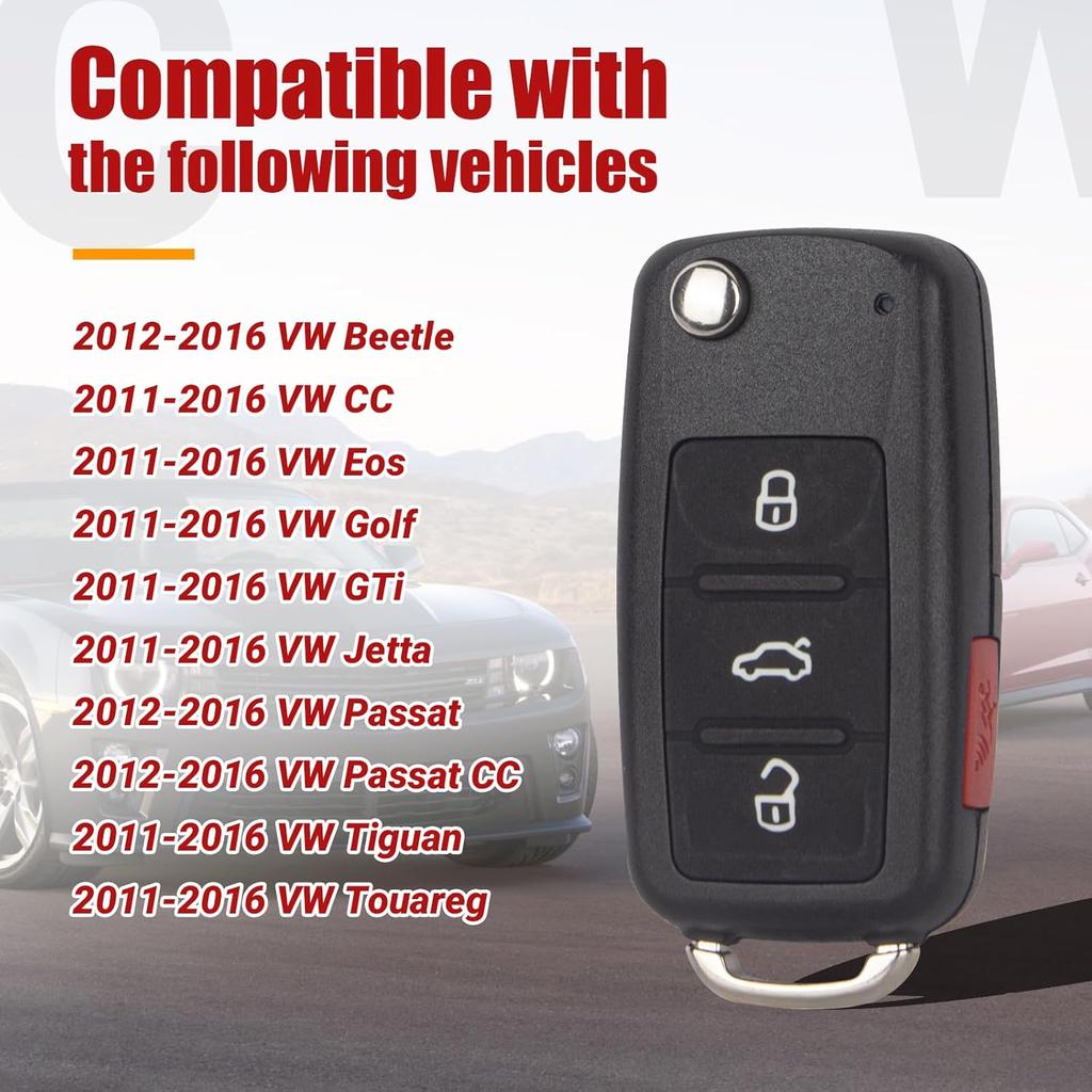 Key Fob Keyless Entry Remote Control Compatible With VW Beetle CC Eos Golf GTI Jetta Passat Passat CC Touareg Car Key Replacement For NBG010180T, Set