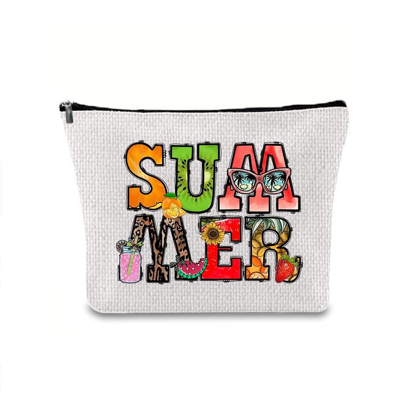 Large Capacity Linen Makeup Bag: Cross-Border Printed Cosmetic Storage with Zipper