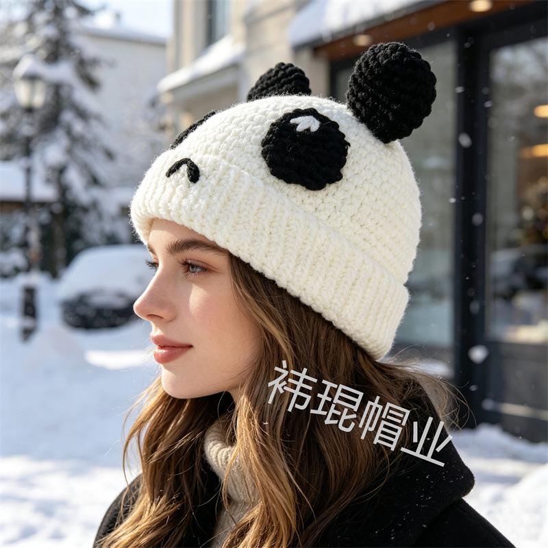 Cute Cartoon Red Panda Wool Hat Warm Knitted Pullover Hat European and American Handmade Crochet Hat