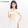 La Chapelle Women's Pleated Bow Embroidery Short Sleeve T-Shirt