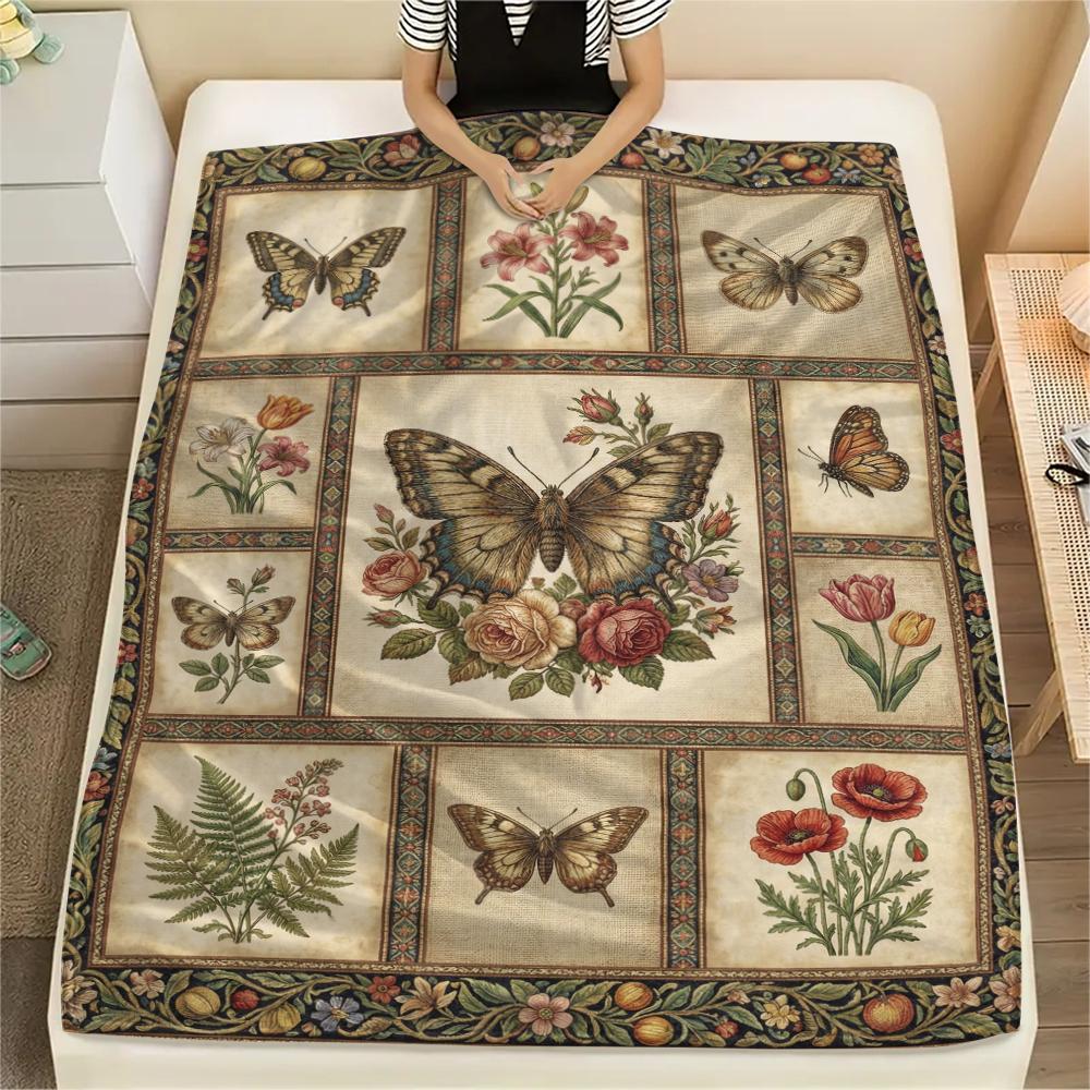 Butterfly Decoration Print Flannel Blanket, High Quality Comfortable for All Seasons, Home Decor, Warmth and Comfort, Perfect for Christmas Gifts23