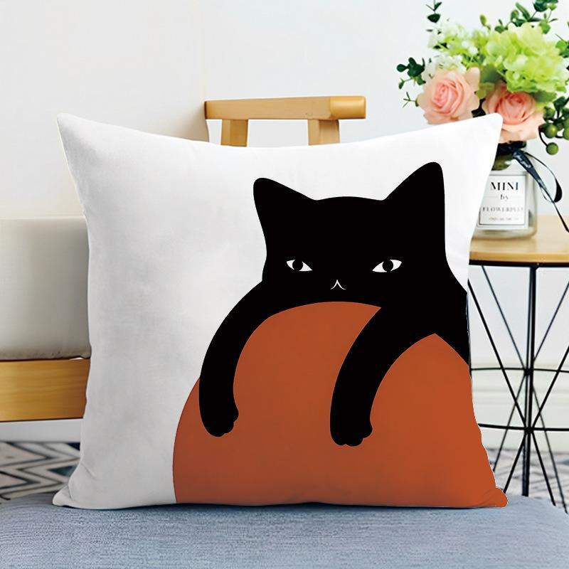 Black Cat Print Decorative Pillowcase Bedroom Living Room Square Cushion Pillowcase