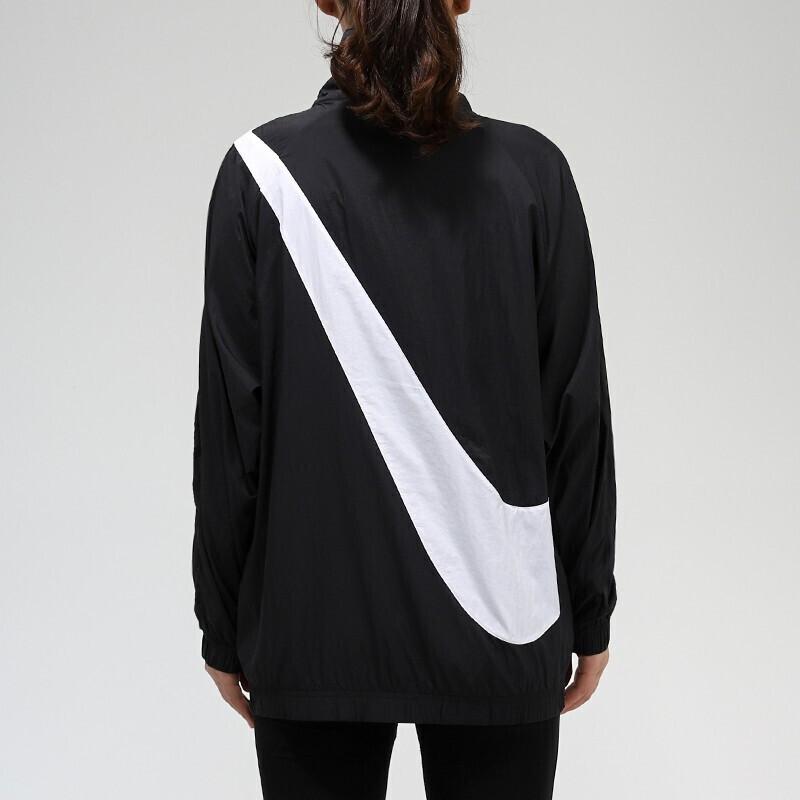 Nike Roupa Esportiva Logo Swoosh Vintage Esportiva Gola Alta Estampada Jaqueta Corta-vento Tecida Primavera Jaquetas Femininas Preto CV8659-010