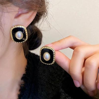 Schwarze Emaille Oval Ohrstecker für Frauen Bohemian Trendy Neue Mode Geometrie Aussage Kleine Ohrringe brincos