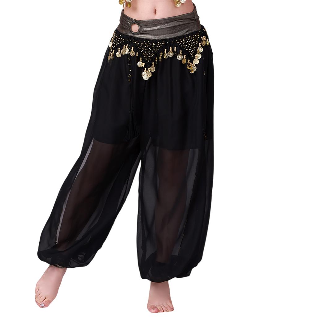 Costumes de Danse du Ventre Pantalons Lanterne à Monnaies pour Danse du Ventre Mousseline fendue Sequins Pantalons Sarouel pour Yoga Pantalons de Danse du Ventre