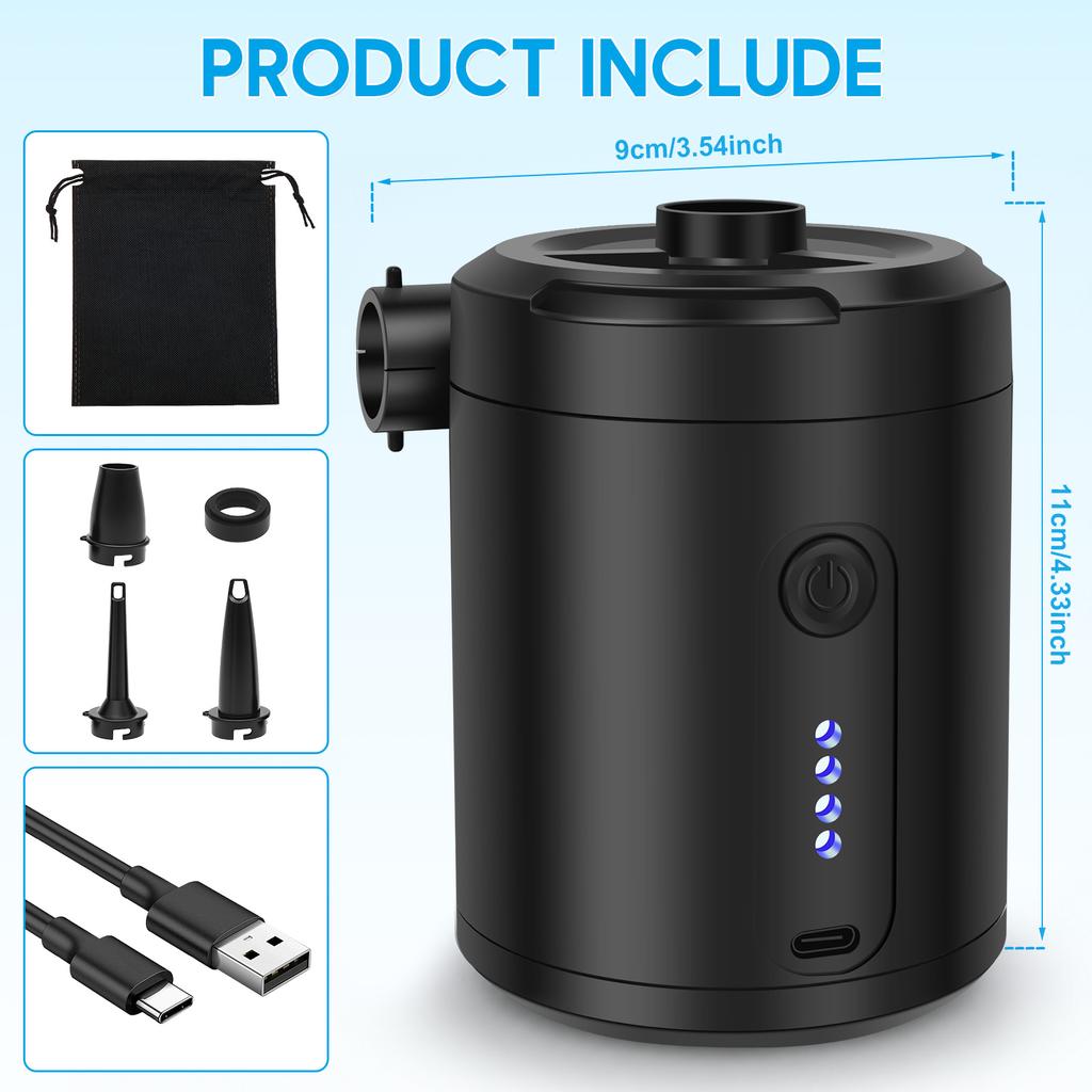Portable Electric Air Pump USB Rechargeable Cordless Air Pump with 5200 mAh Battery and 4 Nozzle for Inflatable Bed Yoga Ball