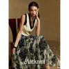 Blacknini Yin Huafu/Six-Meter Pleated Loose One-Piece Mulberry Silk Vintage Pleated Skirt
