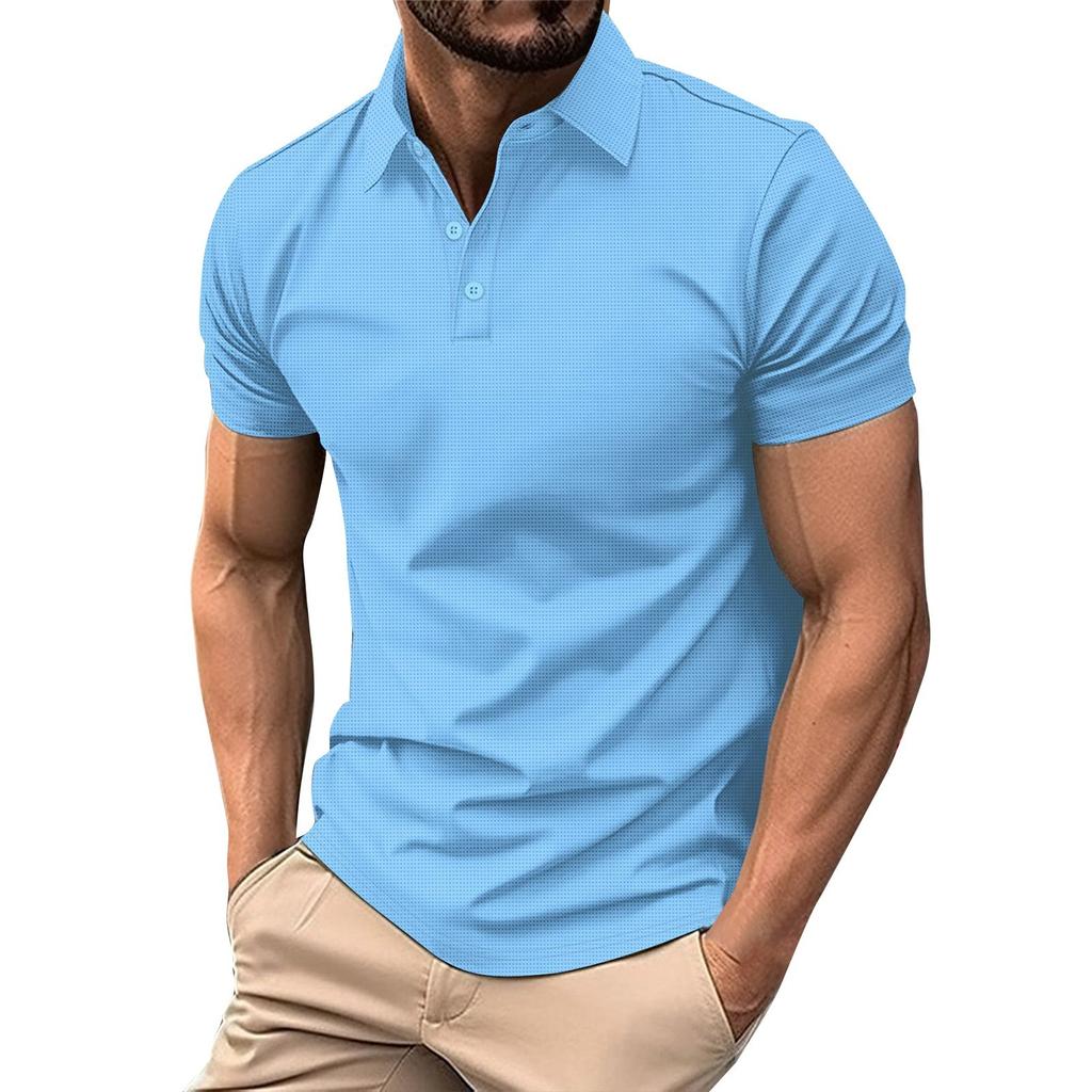Men's Summer Solid Color Button Short Sleeve Tops Men's Casual Loose Fashion Tops