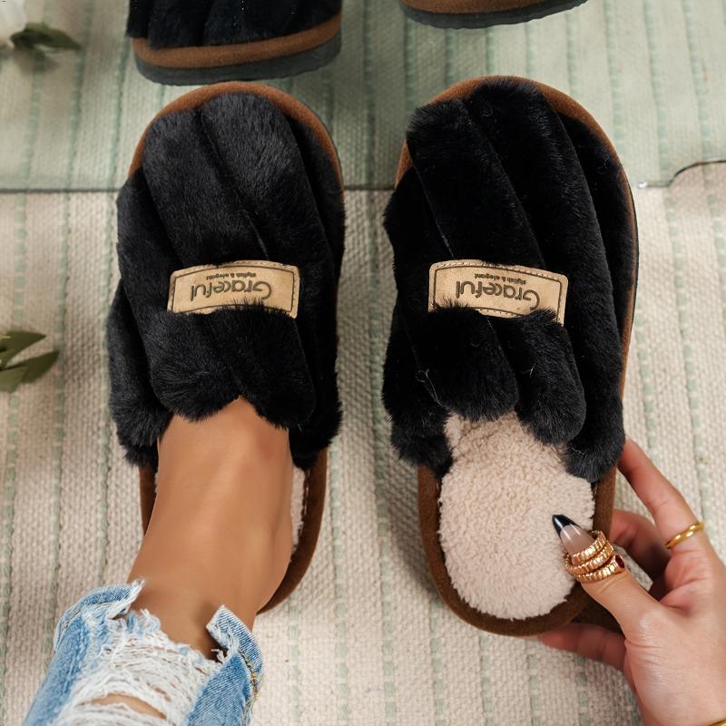 Crisscross Fluffy Home ζεστές παντόφλες, μαλακή σόλα με ανοιχτή βελούδινη επένδυση Cozy παπούτσια, αντιολισθητικές παντόφλες σίγασης δαπέδου, χειμώνα & φθινόπωρο