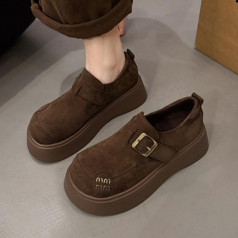 Thick-soled women's new autumn models, small people gain height with one foot, and retro single shoes with muffin soles