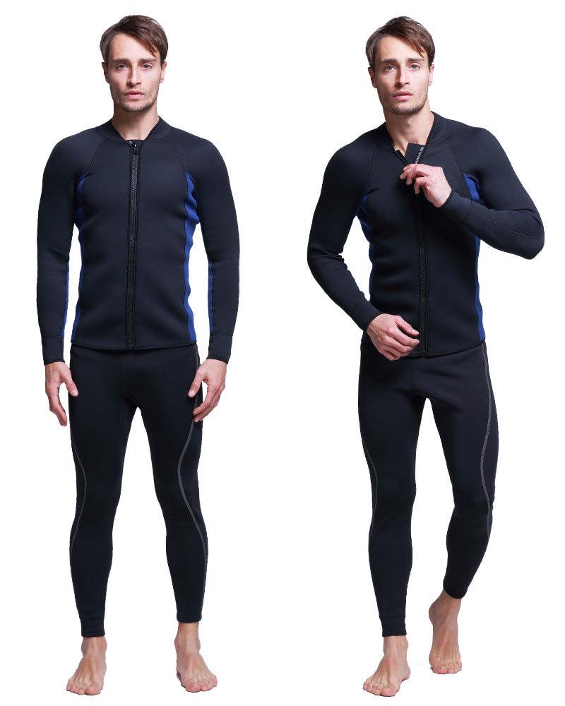 Men's 3mm Thickened Warm Diving and Surfing Wetsuit Top with Front Zipper